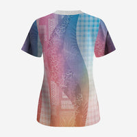 Polynesian Tribal Pattern Patchwork Picturesque Scrub Top Holographic