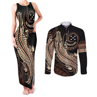 Personalized Solomon Islands Crocodile Couples Matching Tank Maxi Dress and Long Sleeve Button Shirt Hapi Isles - Independence Anniversary LT7 Brown - Polynesian Pride