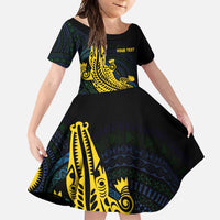 Personalized Solomon Islands Independence Anniversary Family Matching Long Sleeve Bodycon Dress and Hawaiian Shirt Crocodile Mix Tapa LT7 Daughter's Dress Colorful - Polynesian Pride