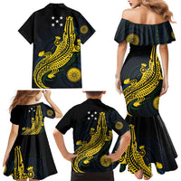 Personalized Solomon Islands Independence Anniversary Family Matching Mermaid Dress and Hawaiian Shirt Crocodile Mix Tapa LT7 - Polynesian Pride