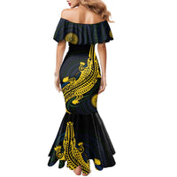 Personalized Solomon Islands Independence Anniversary Family Matching Mermaid Dress and Hawaiian Shirt Crocodile Mix Tapa LT7 - Polynesian Pride