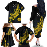 Personalized Solomon Islands Independence Anniversary Family Matching Off The Shoulder Long Sleeve Dress and Hawaiian Shirt Crocodile Mix Tapa LT7 - Polynesian Pride
