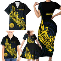 Personalized Solomon Islands Independence Anniversary Family Matching Short Sleeve Bodycon Dress and Hawaiian Shirt Crocodile Mix Tapa LT7 - Polynesian Pride