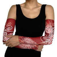 Aotearoa Maori Koru Curves Arm Sleeves Silver Ferns - Crimson Red