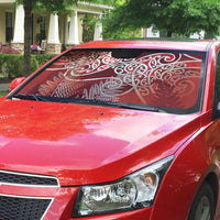Aotearoa Maori Koru Curves Auto Sun Shade Silver Ferns - Crimson Red