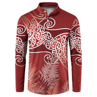 Aotearoa Maori Koru Curves Button Sweatshirt Silver Ferns - Crimson Red