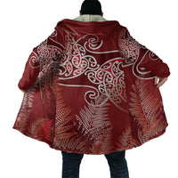 Aotearoa Maori Koru Curves Cloak Silver Ferns - Crimson Red