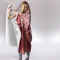 Aotearoa Maori Koru Curves Hooded Blanket Silver Ferns - Crimson Red