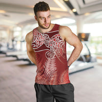 Aotearoa Maori Koru Curves Men Tank Top Silver Ferns - Crimson Red