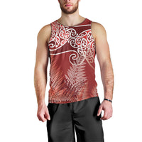 Aotearoa Maori Koru Curves Men Tank Top Silver Ferns - Crimson Red