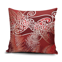 Aotearoa Maori Koru Curves Pillow Cover Silver Ferns - Crimson Red
