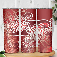 Aotearoa Maori Koru Curves Skinny Tumbler Silver Ferns - Crimson Red