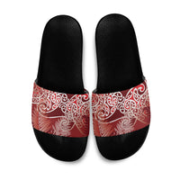 Aotearoa Maori Koru Curves Slide Sandals Silver Ferns - Crimson Red