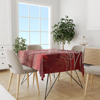 Aotearoa Maori Koru Curves Tablecloth Silver Ferns - Crimson Red