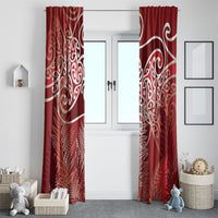Aotearoa Maori Koru Curves Window Curtain Silver Ferns - Crimson Red