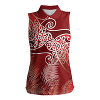 Aotearoa Maori Koru Curves Women Sleeveless Polo Shirt Silver Ferns - Crimson Red