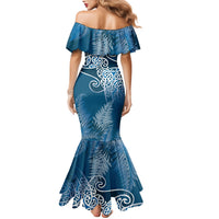 Aotearoa Maori Koru Curves Family Matching Mermaid Dress and Hawaiian Shirt Silver Ferns - Navy Blue LT7 - Polynesian Pride