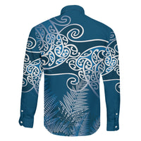 Aotearoa Maori Koru Curves Family Matching Tank Maxi Dress and Hawaiian Shirt Silver Ferns - Navy Blue LT7 - Polynesian Pride