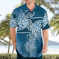 Aotearoa Maori Koru Curves Hawaiian Shirt Silver Ferns - Navy Blue