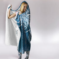 Aotearoa Maori Koru Curves Hooded Blanket Silver Ferns - Navy Blue