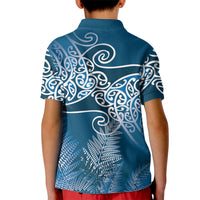 Aotearoa Maori Koru Curves Kid Polo Shirt Silver Ferns - Navy Blue