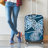 Aotearoa Maori Koru Curves Luggage Cover Silver Ferns - Navy Blue