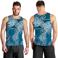 Aotearoa Maori Koru Curves Men Tank Top Silver Ferns - Navy Blue