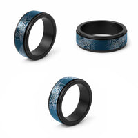 Aotearoa Maori Koru Curves Spinner Ring Silver Ferns - Navy Blue