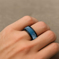 Aotearoa Maori Koru Curves Spinner Ring Silver Ferns - Navy Blue