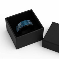 Aotearoa Maori Koru Curves Spinner Ring Silver Ferns - Navy Blue