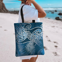 Aotearoa Maori Koru Curves Tote Bag Silver Ferns - Navy Blue