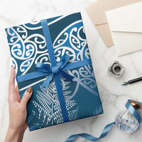 Aotearoa Maori Koru Curves Wrapping Paper Silver Ferns - Navy Blue
