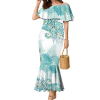 Aotearoa Maori Koru Curves Family Matching Mermaid Dress and Hawaiian Shirt Mossy Paua Shell