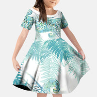 Aotearoa Maori Koru Curves Family Matching Off Shoulder Maxi Dress and Hawaiian Shirt Mossy Paua Shell