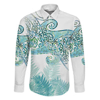 Aotearoa Maori Koru Curves Family Matching Short Sleeve Bodycon Dress and Hawaiian Shirt Mossy Paua Shell LT7 Dad's Shirt - Long Sleeve Green - Polynesian Pride