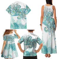 Aotearoa Maori Koru Curves Family Matching Tank Maxi Dress and Hawaiian Shirt Mossy Paua Shell