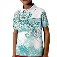 Aotearoa Maori Koru Curves Kid Polo Shirt Mossy Paua Shell