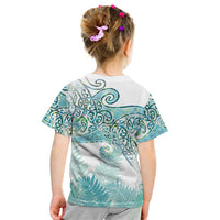 Aotearoa Maori Koru Curves Kid T Shirt Mossy Paua Shell