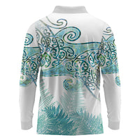 Aotearoa Maori Koru Curves Long Sleeve Polo Shirt Mossy Paua Shell