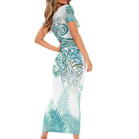 Aotearoa Maori Koru Curves Short Sleeve Bodycon Dress Mossy Paua Shell