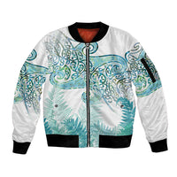 Aotearoa Maori Koru Curves Sleeve Zip Bomber Jacket Mossy Paua Shell