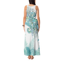 Aotearoa Maori Koru Curves Tank Maxi Dress Mossy Paua Shell