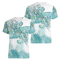 Aotearoa Maori Koru Curves Women V-Neck T-Shirt Mossy Paua Shell