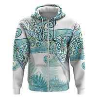 Aotearoa Maori Koru Curves Zip Hoodie Mossy Paua Shell