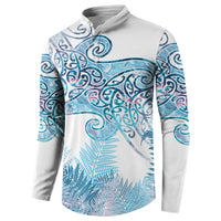Aotearoa Maori Koru Curves Button Sweatshirt Aqua Paua Shell
