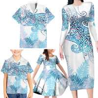Aotearoa Maori Koru Curves Family Matching Long Sleeve Bodycon Dress and Hawaiian Shirt Aqua Paua Shell LT7 - Polynesian Pride