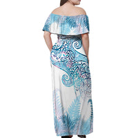 Aotearoa Maori Koru Curves Off Shoulder Maxi Dress Aqua Paua Shell