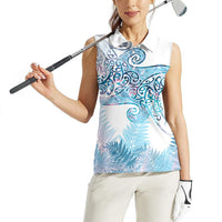 Aotearoa Maori Koru Curves Women Sleeveless Polo Shirt Aqua Paua Shell