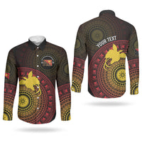 Papua New Guinea Independence Personalized Couples Matching Off Shoulder Maxi Dress and Long Sleeve Button Shirt Tapa Circle LT7 - Polynesian Pride