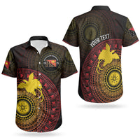 Papua New Guinea Independence Personalized Couples Matching Off The Shoulder Long Sleeve Dress and Hawaiian Shirt Tapa Circle LT7 - Polynesian Pride